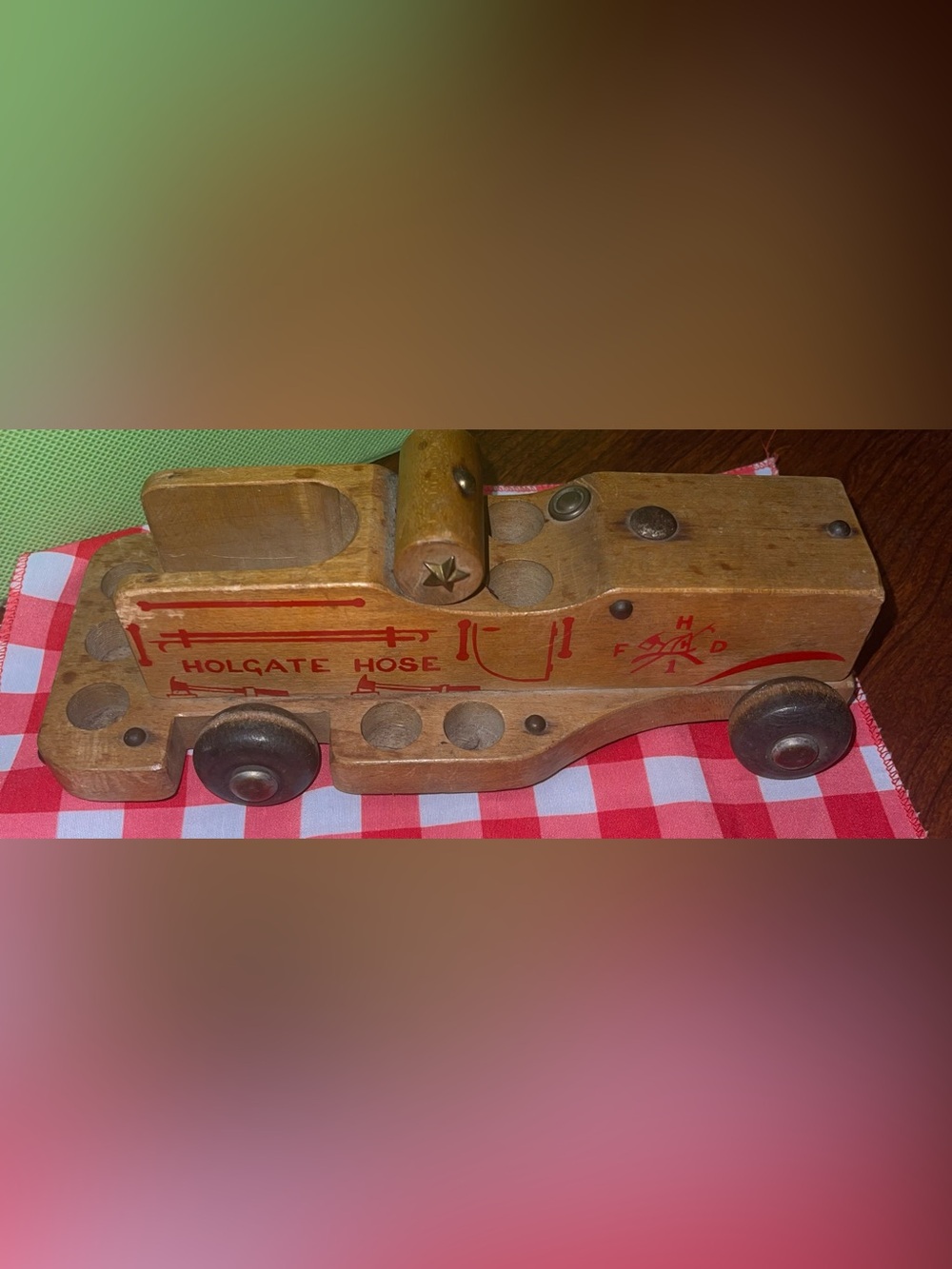 Vintage Wooden Firetruck Holgate Hose red wood